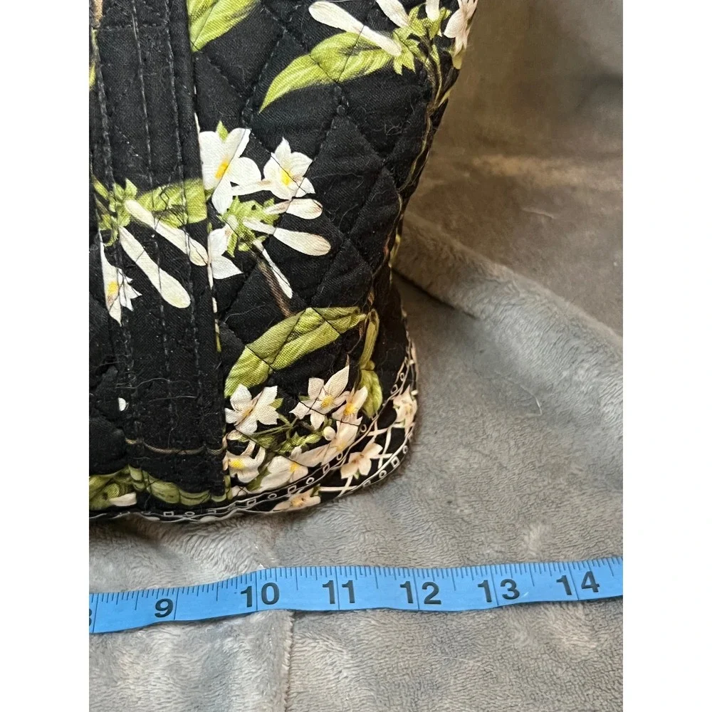 Vera Bradley Jasmine Toggle Tote Black White Floral Quilted Made USA